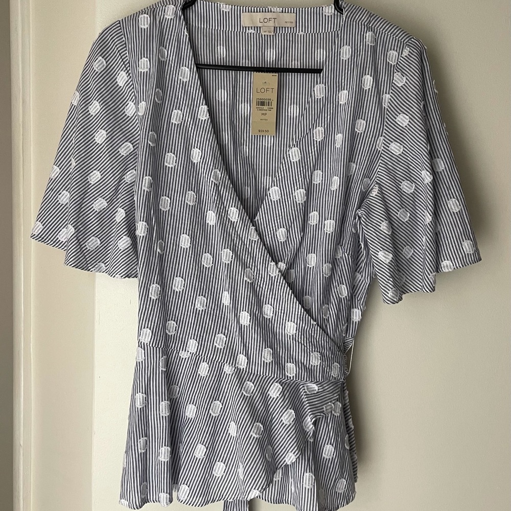 LOFT MP Wrap blouse 💕 Pinstripe and polka dot 💕 NWT